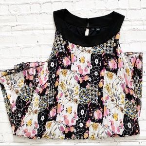 Black & White Floral Pleated Mini Dress